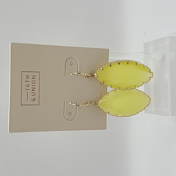 Gold tone dangle earrings with faux yellow stone by 14th and union - Picture 1 of 8